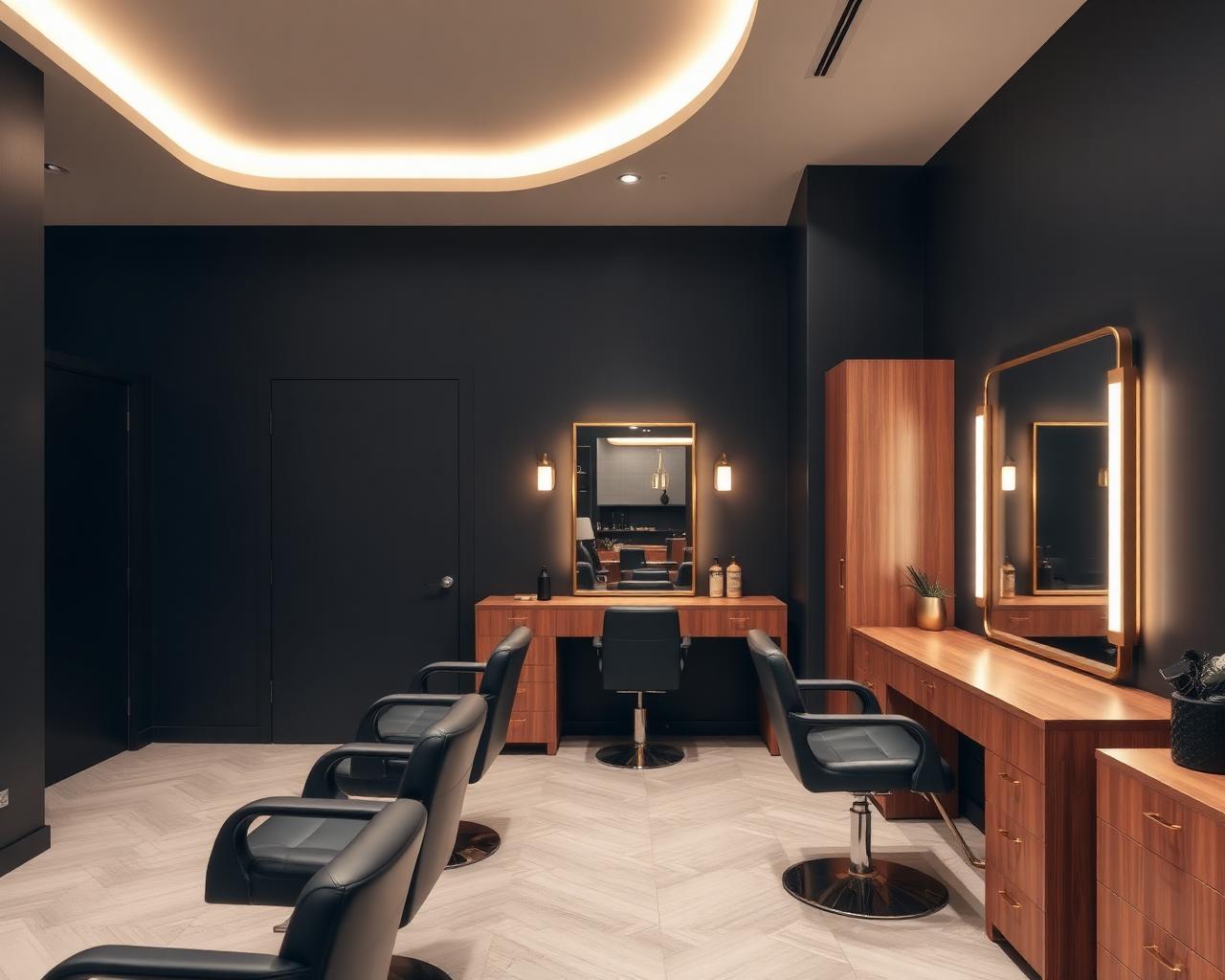 Salon interior, warm lighting
